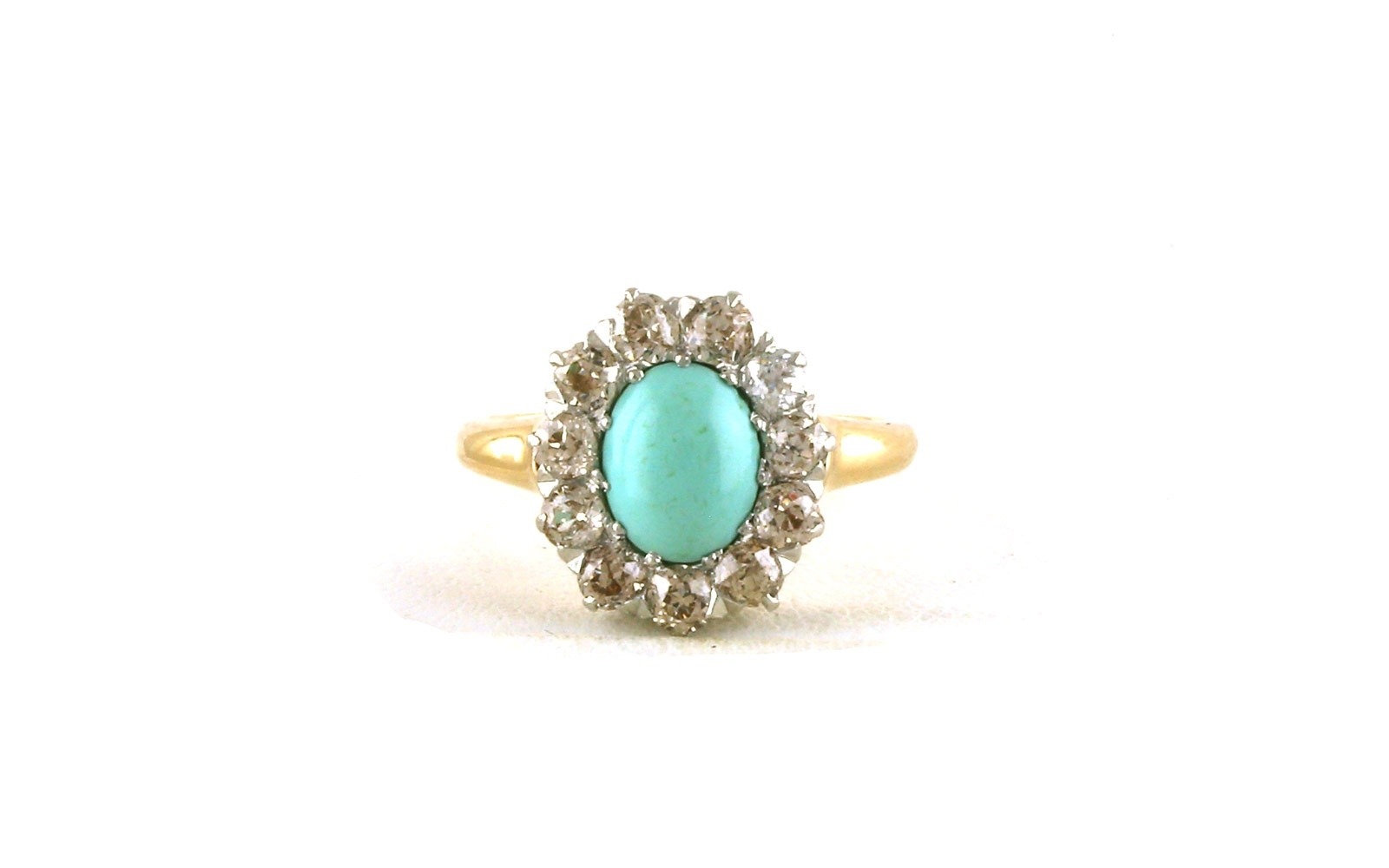 Estate Piece: Oval Turquoise and Diamond Halo Ring in Yellow Gold (0.40cts TWT)