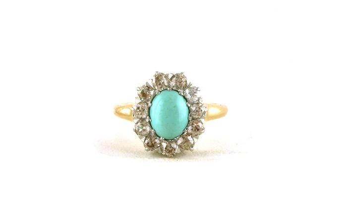 content/products/Estate Piece: Oval Turquoise and Diamond Halo Ring in Yellow Gold (0.40cts TWT)