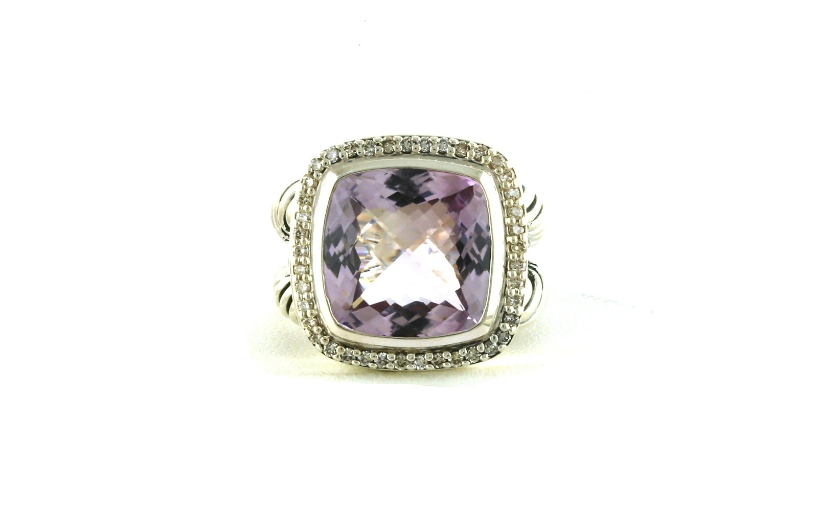 Estate Piece: David Yurman Cushion-Cut Amethyst and Diamond Halo Rope Split Shank Ring in Sterling Silver (0.33cts TWT)