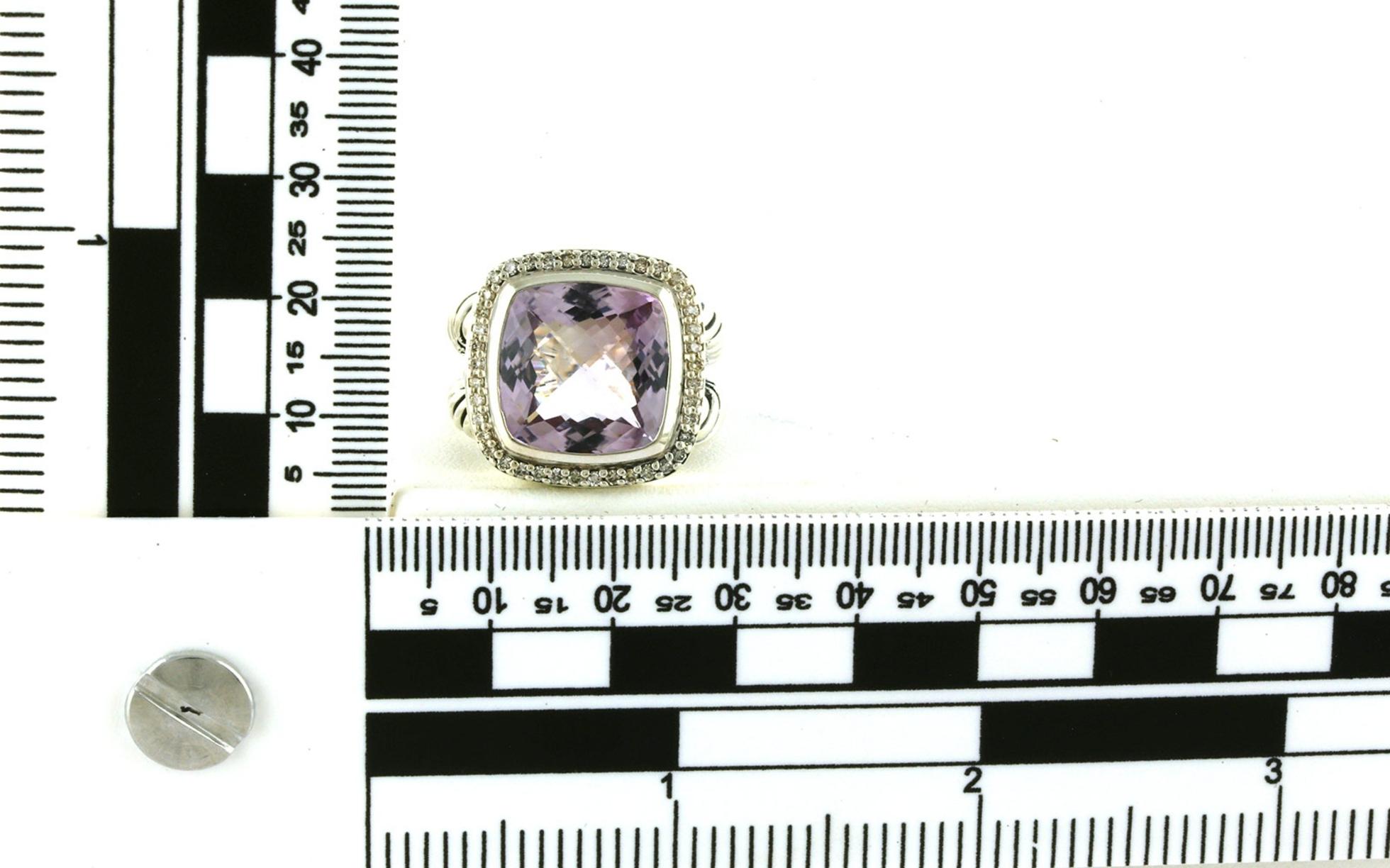 Estate Piece: David Yurman Cushion-Cut Amethyst and Diamond Halo Rope Split Shank Ring in Sterling Silver (0.33cts TWT) scale