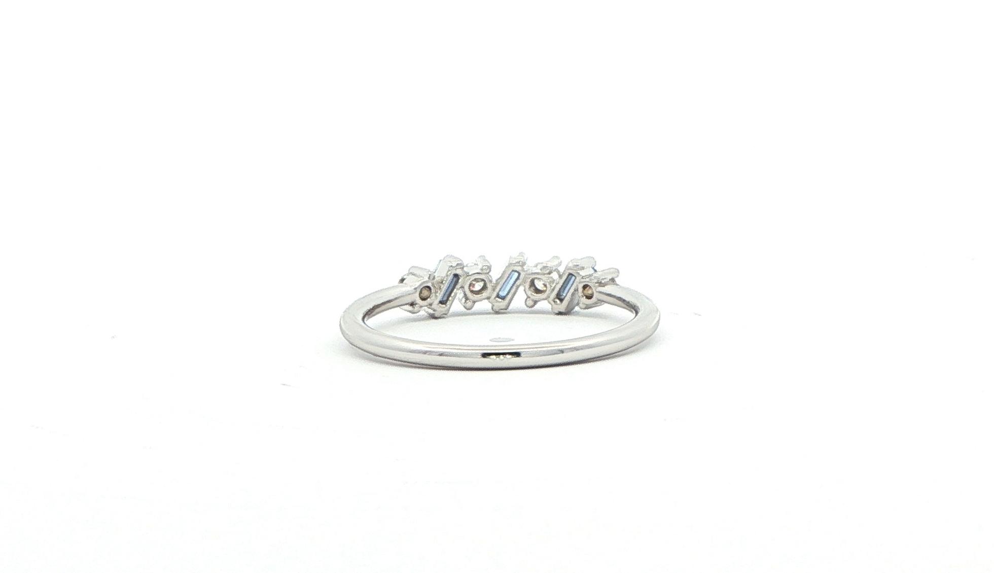 7-Stone Baguette-cut Montana Yogo Sapphire and Round Diamond Ring in White Gold (0.36cts TWT) back