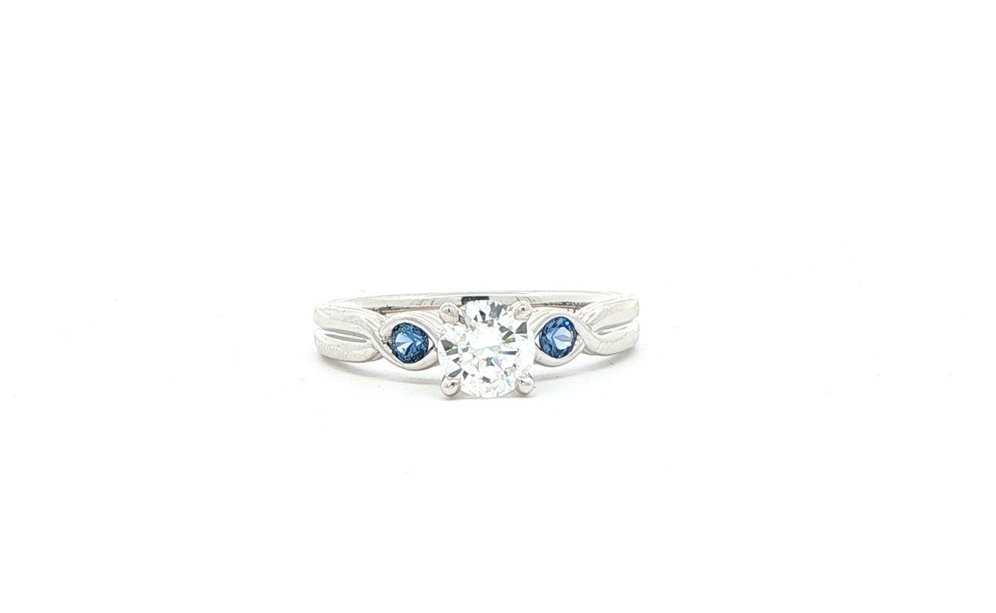 3-Stone Woven Diamond and Montana Yogo Sapphire Ring in White Gold (0.80cts TWT)