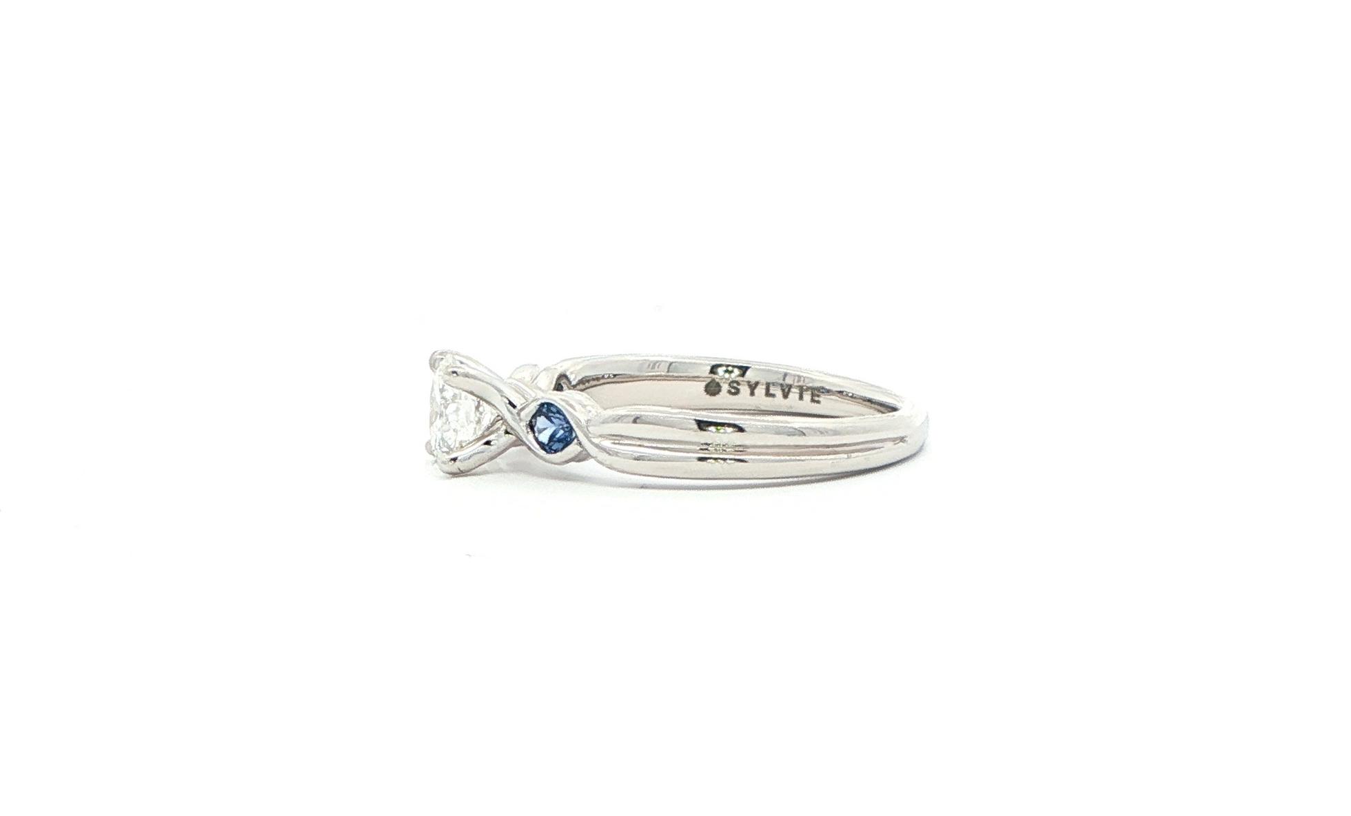 3-Stone Woven Diamond and Montana Yogo Sapphire Ring in White Gold (0.80cts TWT) side
