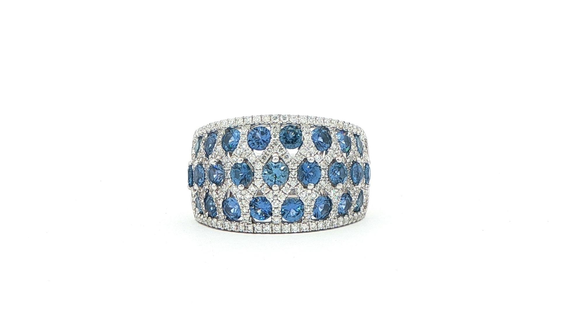 Honeycomb Design Montana Yogo Sapphire and Diamond Ring in White Gold (2.41cts TWT)