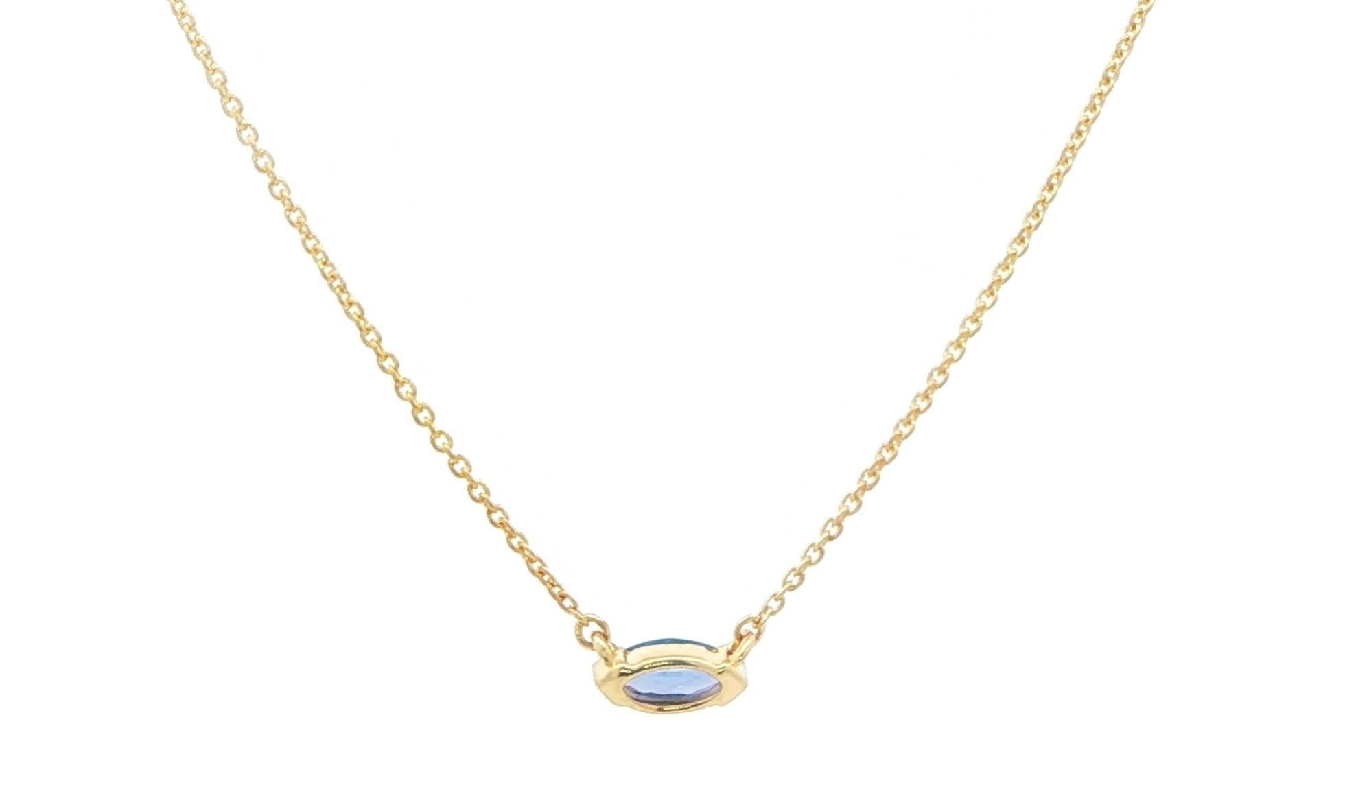 Solitaire East-West Marquise-cut Montana Yogo Sapphire Necklace on Split Chain in Yellow Gold (0.30cts) back