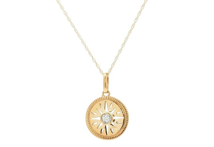 content/products/Compass Diamond Charm Necklace in Yellow Gold (0.02cts)