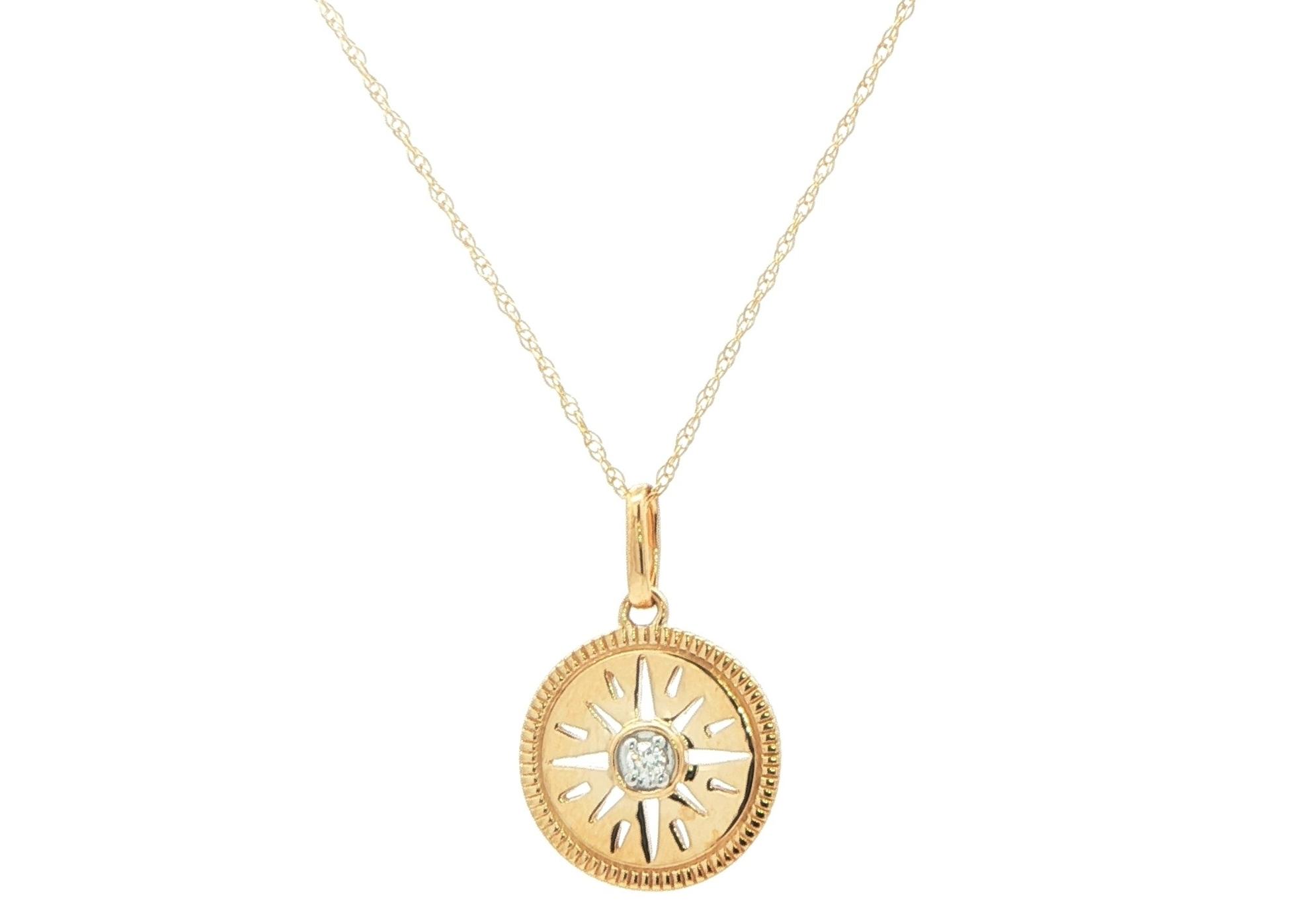 Compass Diamond Charm Necklace in Yellow Gold (0.02cts)