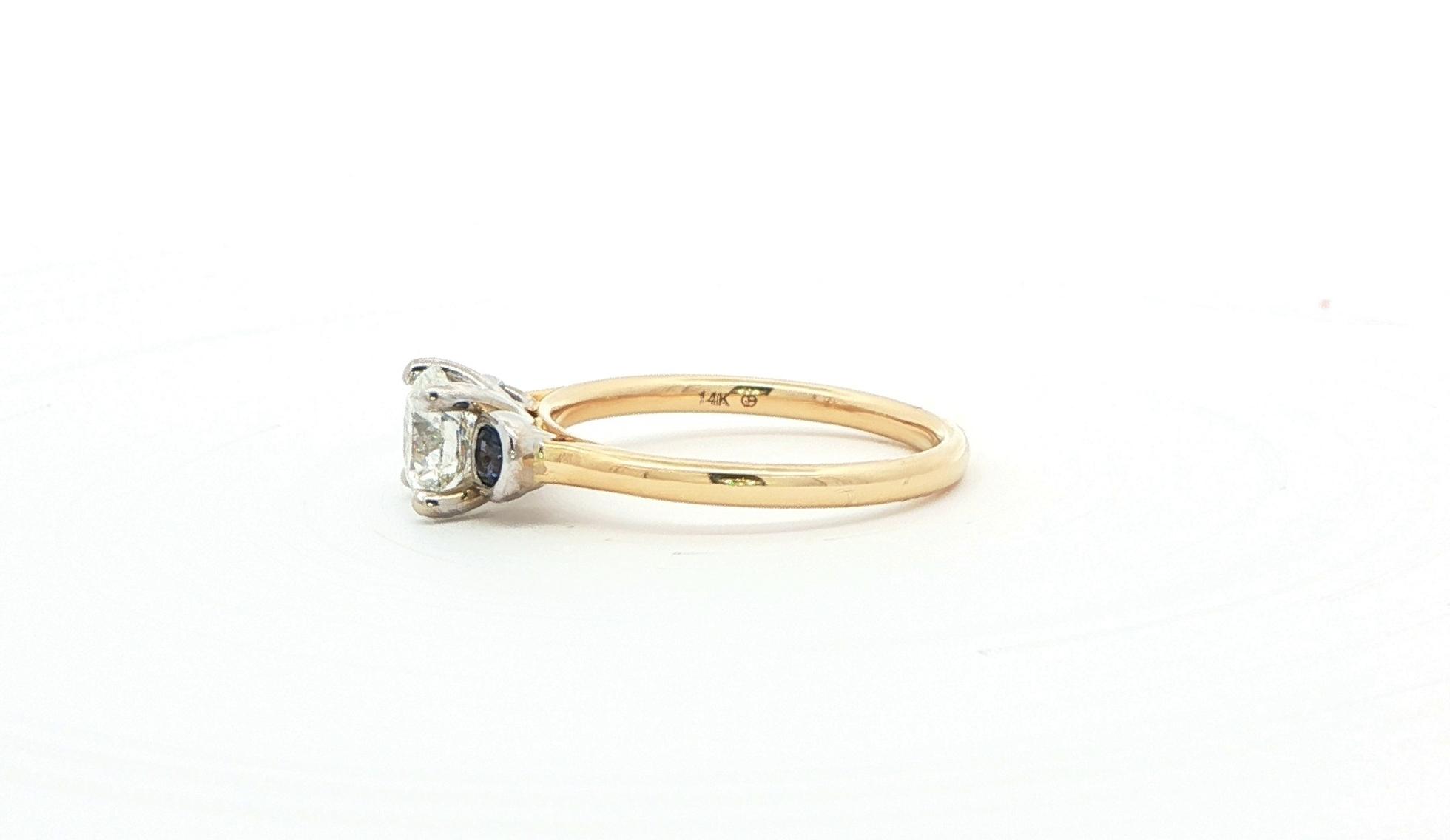 3-Stone Diamond and Montana Yogo Sapphire Ring in Two-tone Yellow and White Gold (1.26cts TWT) side