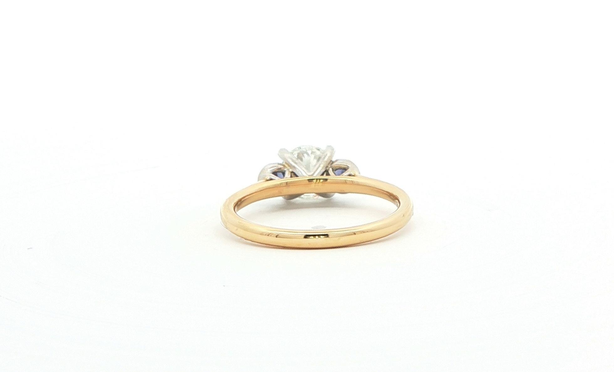 3-Stone Diamond and Montana Yogo Sapphire Ring in Two-tone Yellow and White Gold (1.26cts TWT) back