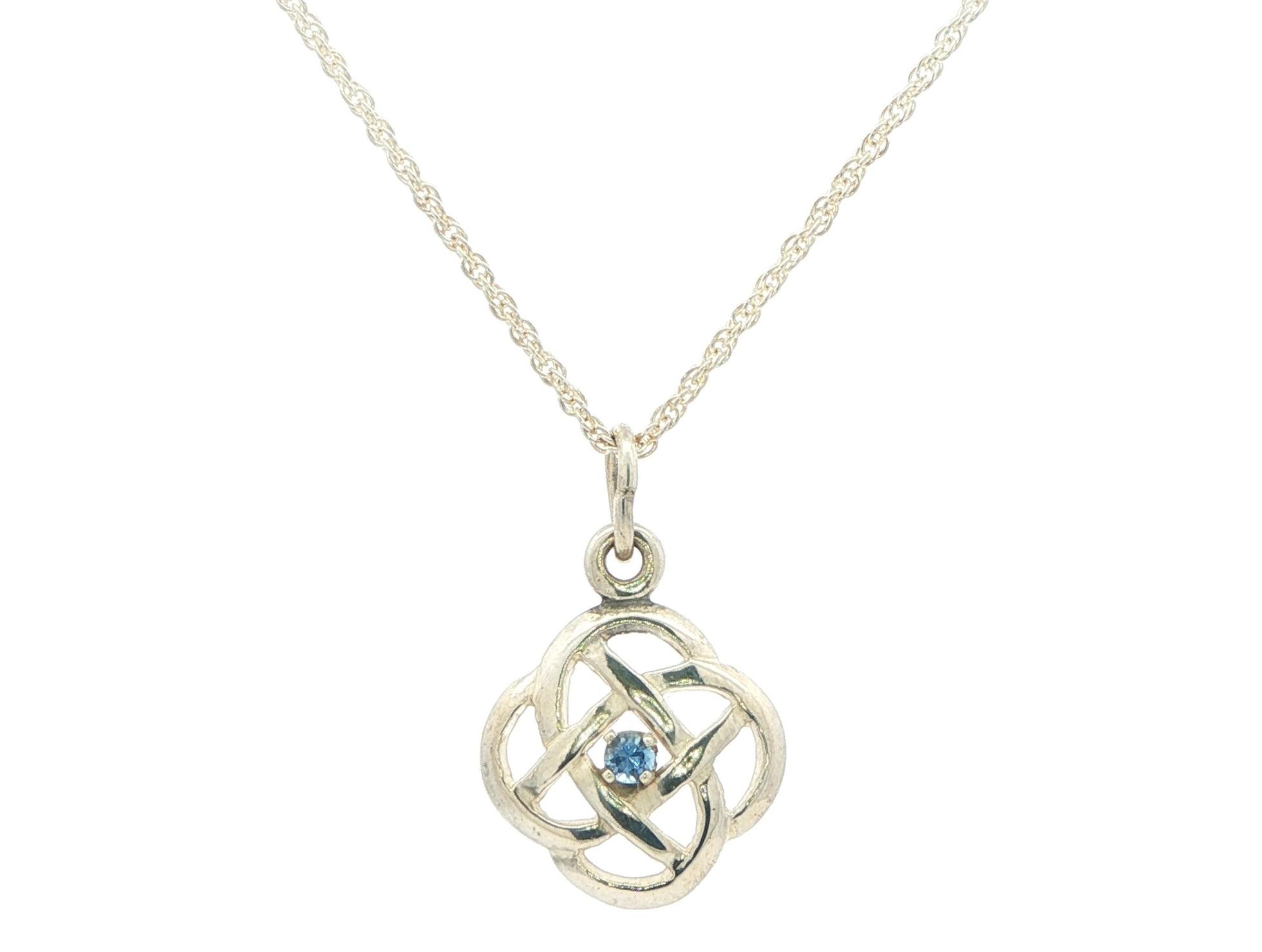 Estate Piece: Celtic Knot Montana Yogo Sapphire Necklace in Sterling Silver (0.05ct)