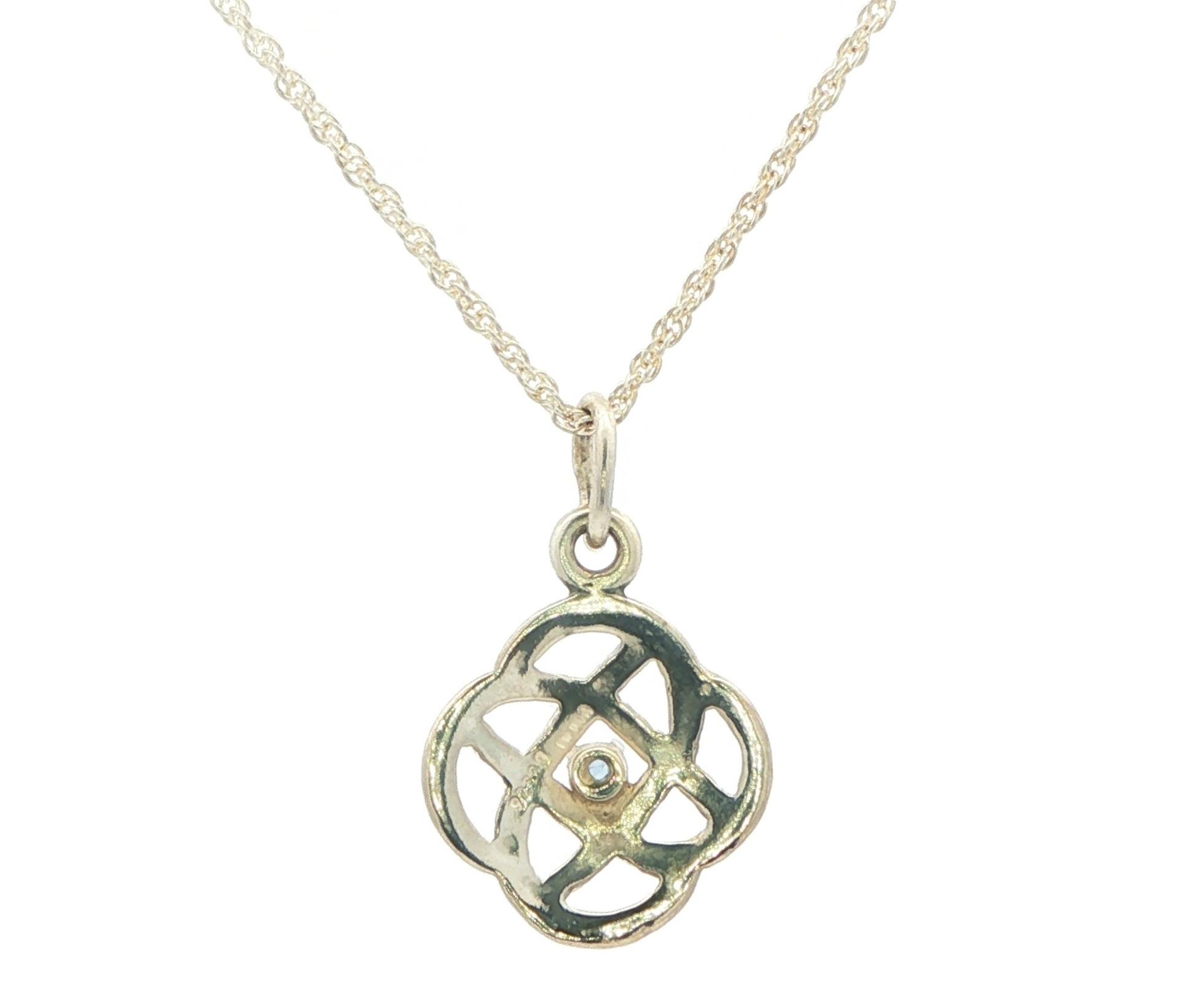 Estate Piece: Celtic Knot Montana Yogo Sapphire Necklace in Sterling Silver (0.05ct) back