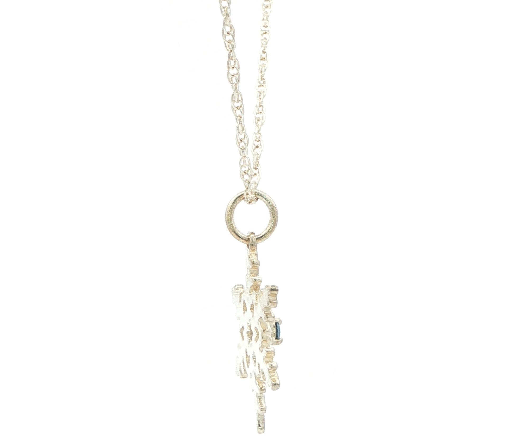 Estate Piece: Snowflake Montana Yogo Sapphire Charm Necklace in Sterling Silver (0.06cts) side