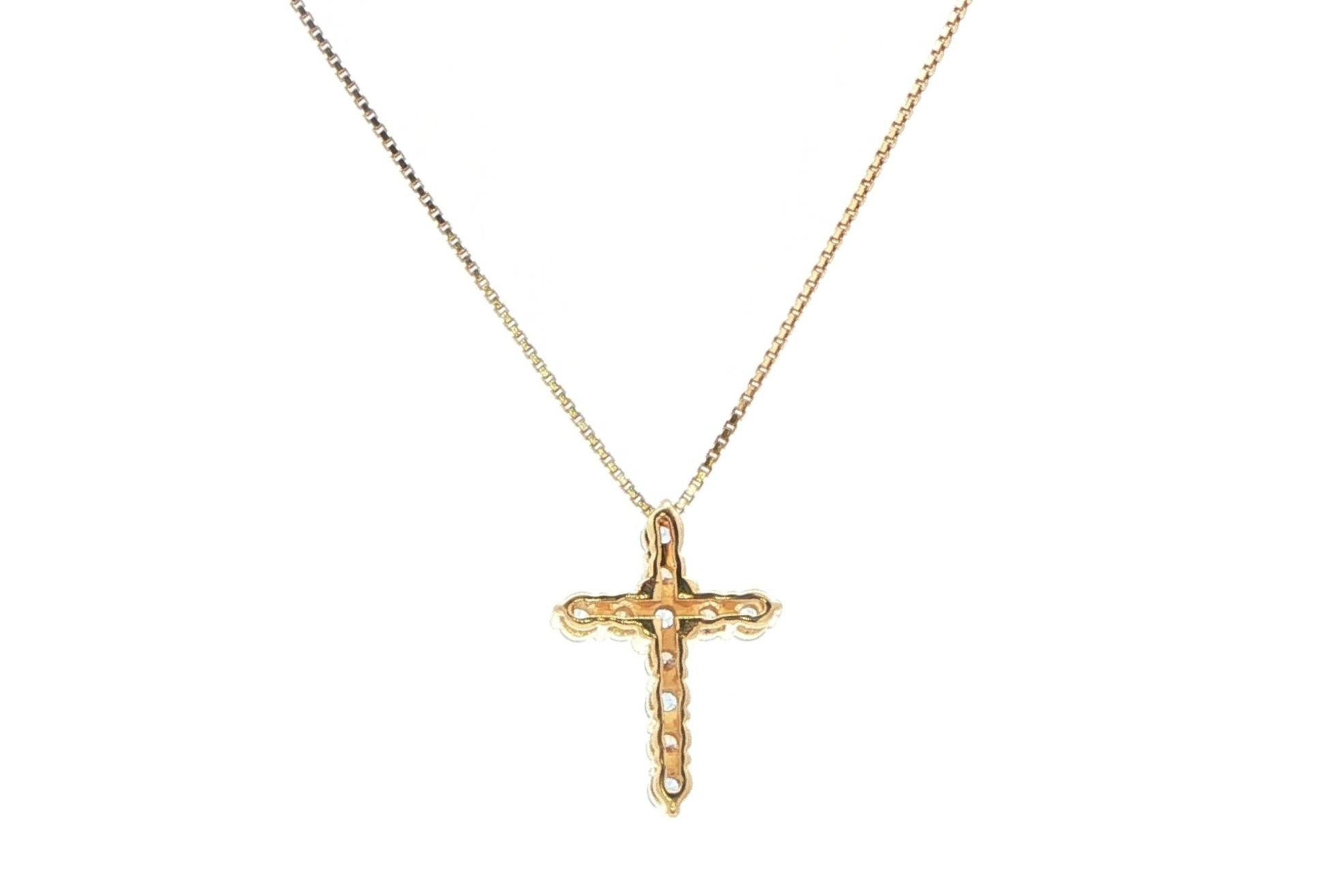 11-stone Alternating Montana Yogo Sapphire and Diamond Cross Necklace in Yellow Gold (0.23cts TWT) back