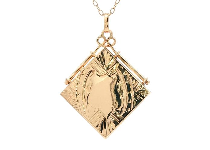 content/products/Estate Piece: Square Locket Pendant with Engraved Details and Shield in Yellow Gold 