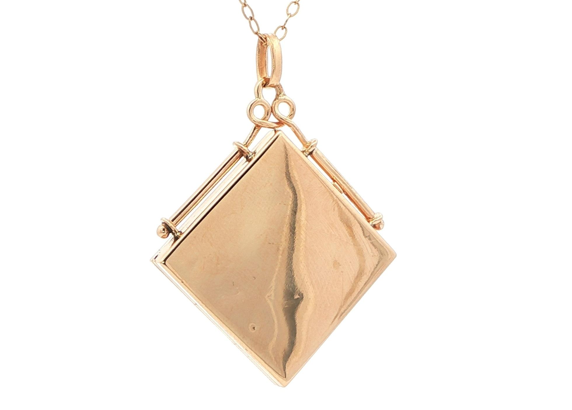Estate Piece: Square Locket Pendant with Engraved Details and Shield in Yellow Gold back