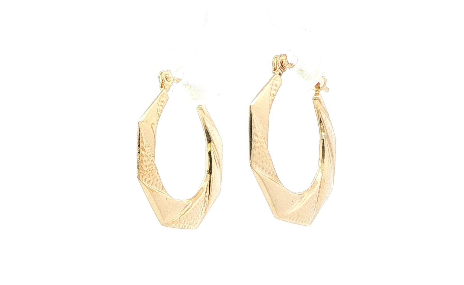 Estate Piece: Hollow Geometric Textured Hoop Earrings in Yellow Gold