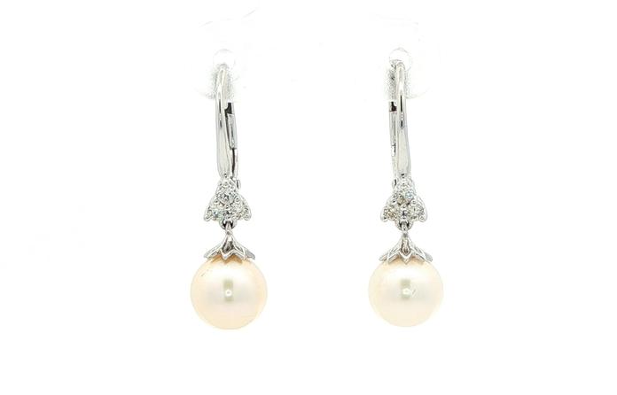 content/products/Estate Piece: Pearl and Diamond Cluster Drop Earrings in White Gold (0.10cts TWT)