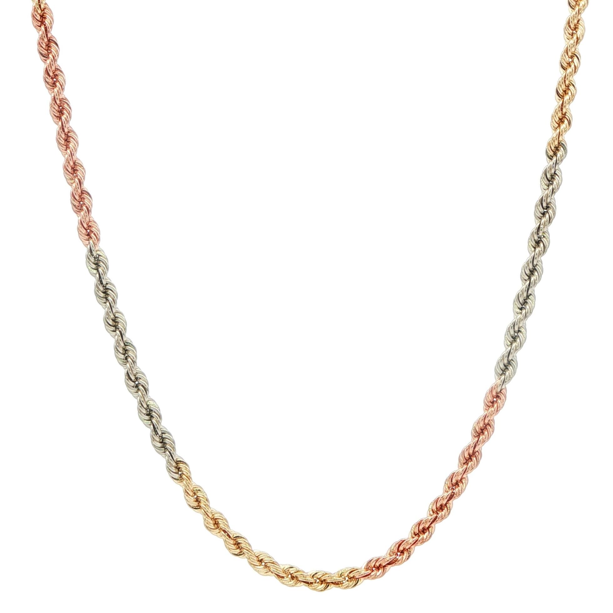 Estate Piece: Rope Chain Necklace in Tri-Color Yellow, Rose, and White Gold 