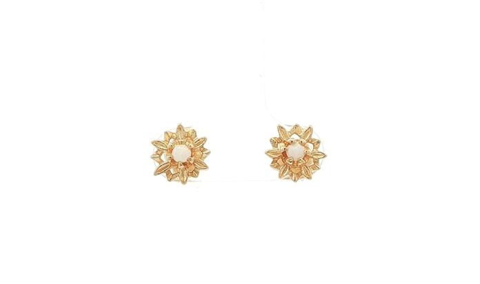 content/products/Estate Piece: Flower Cabochon Opal Stud Earrings in Yellow Gold