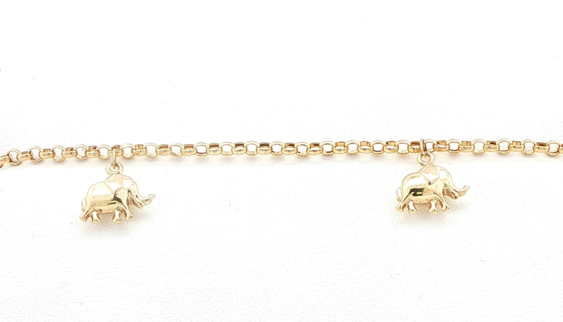 Estate Piece: Hollow Elephant Charm Chain Bracelet in Yellow Gold