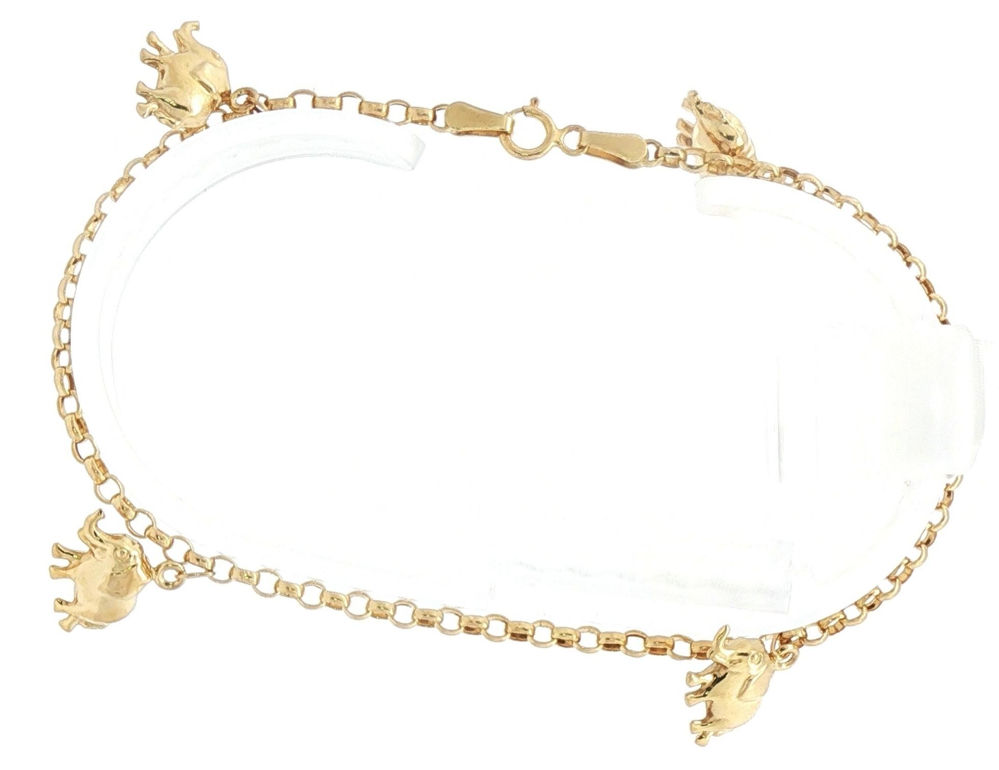 Estate Piece: Hollow Elephant Charm Chain Bracelet in Yellow Gold side