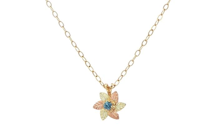 content/products/Estate Piece: Montana Sapphire Flower Necklace in Black Hills Yellow and Rose Gold (0.08cts)