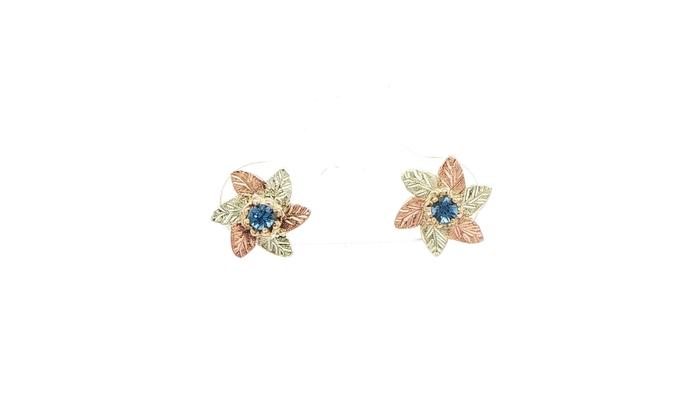 content/products/Estate Piece: Floral Montana Sapphire Stud Earrings with Screwbacks in Black Hills Yellow and Rose Gold (0.15cts TWT)