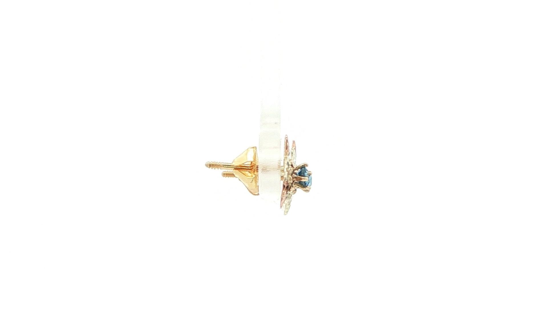 Estate Piece: Floral Montana Sapphire Stud Earrings with Screwbacks in Black Hills Yellow and Rose Gold (0.15cts TWT) side