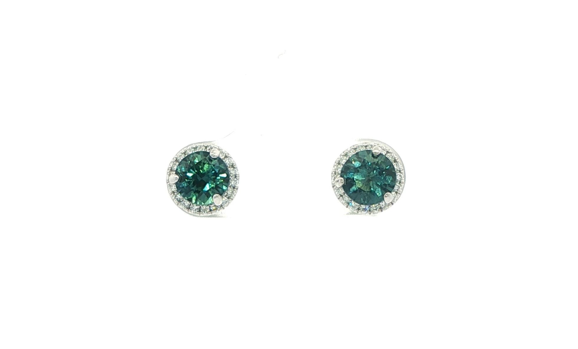 Halo Montana Sapphire and Diamond Stud Earrings in White Gold (1.94cts TWT)