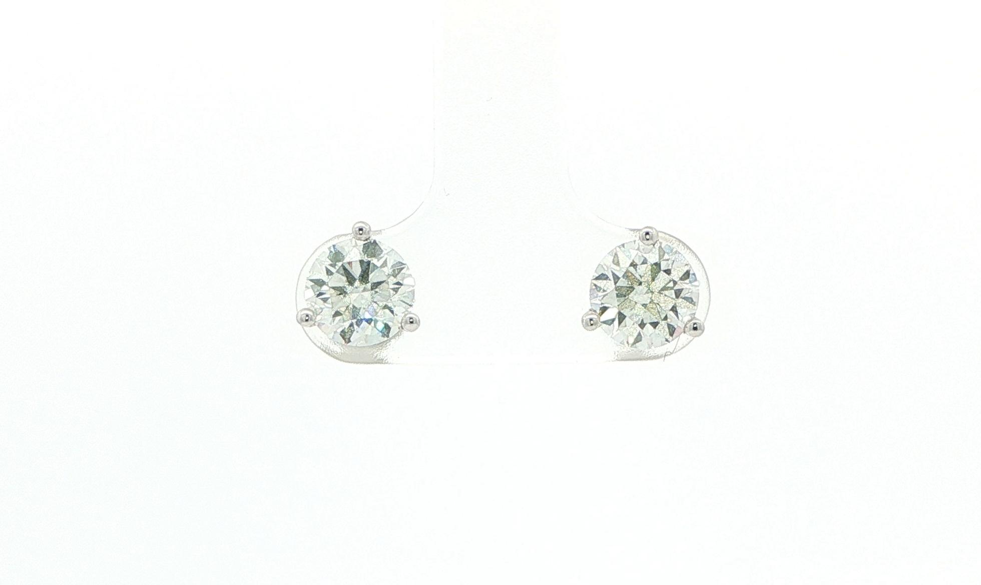 Diamond Stud Earrings in 3-Prong Martini Settings in White Gold (2.00cts TWT)