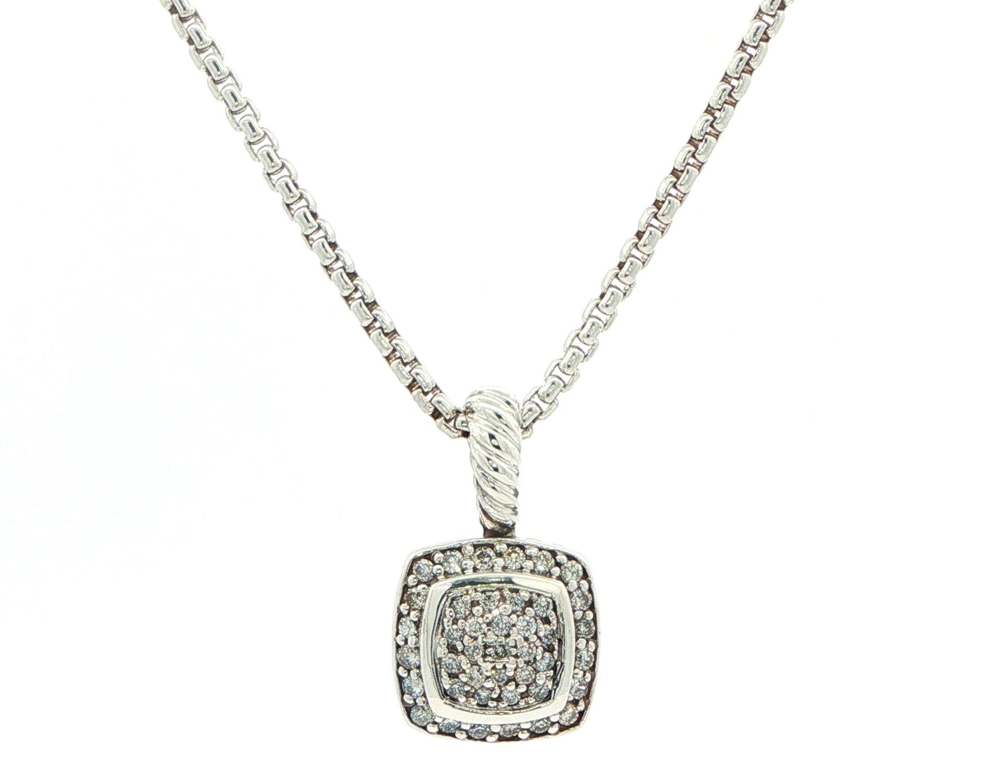 Estate Piece: David Yurman Cushion Pave Diamond Necklace in Sterling Silver (0.25cts TWT)