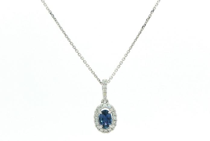 content/products/Halo Oval Montana Yogo Sapphire and Diamond Necklace in White Gold (0.43cts TWT)