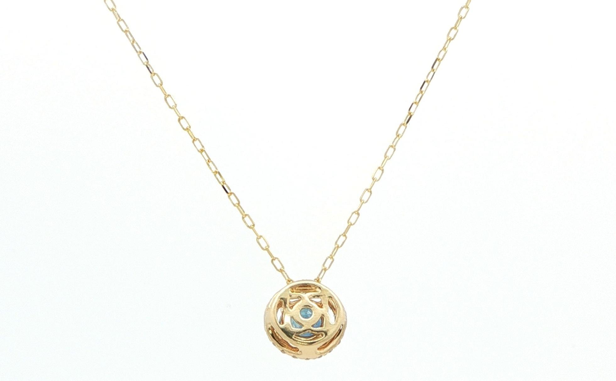 Halo-style Montana Sapphire and Diamond Necklace in Yellow Gold (0.63cts TWT) back