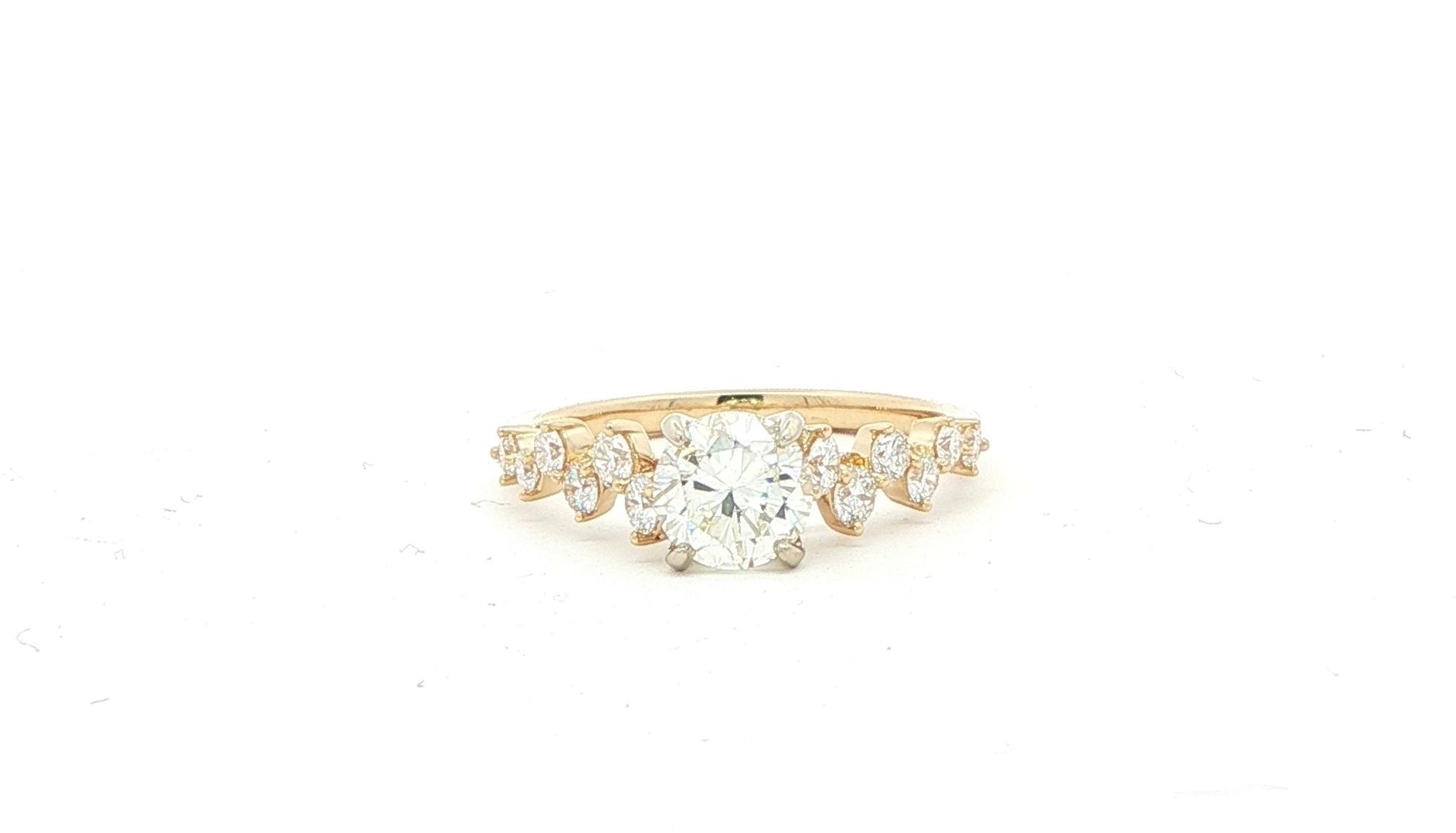 Diamond Ring with Scattered Diamond Band in Yellow Gold (0.92cts TWT)