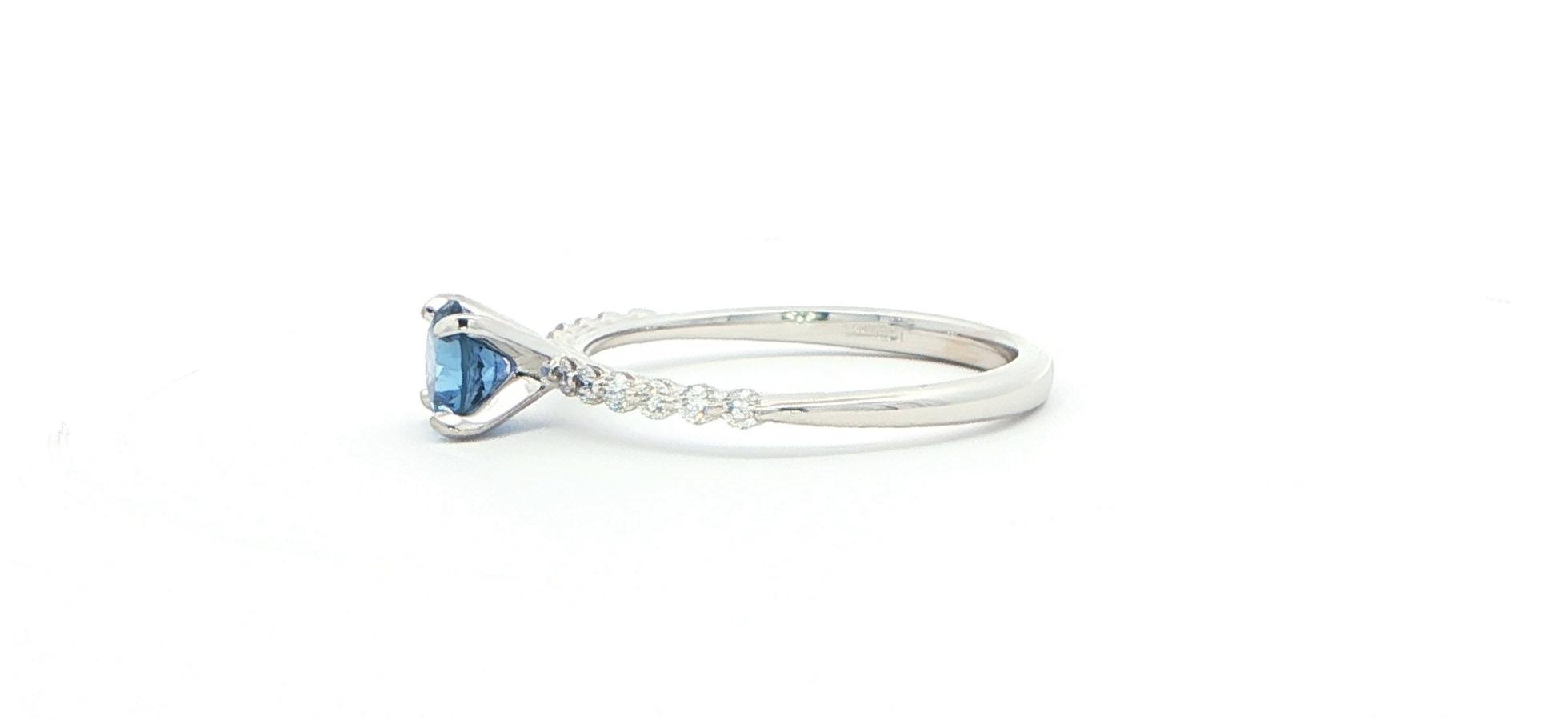 4-Prong Montana Yogo Sapphire Ring with Single Prong Diamond Shank in White Gold (0.72cts TWT) Side
