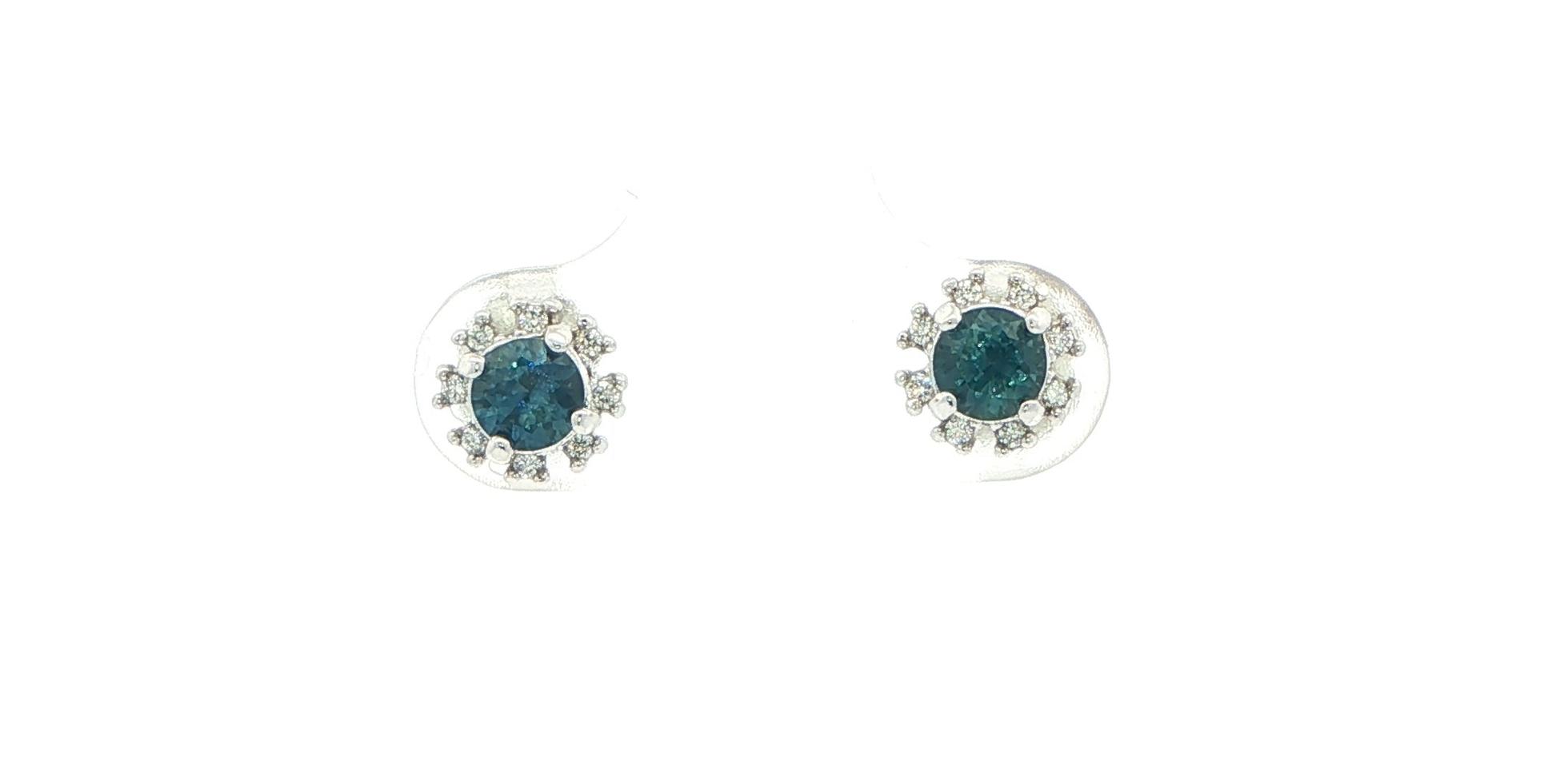 Halo Montana Sapphire and Diamond Stud Earrings White Gold (0.67cts TWT)