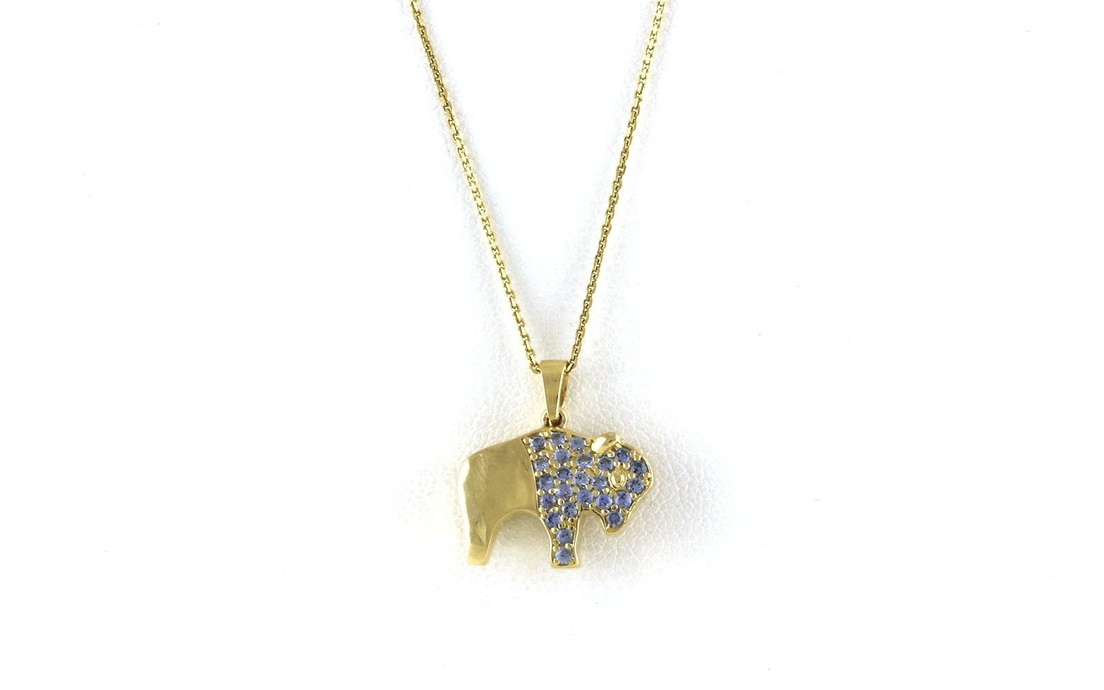 Montana Yogo Sapphire Pave Buffalo Necklace in Yellow Gold (0.44cts TWT)