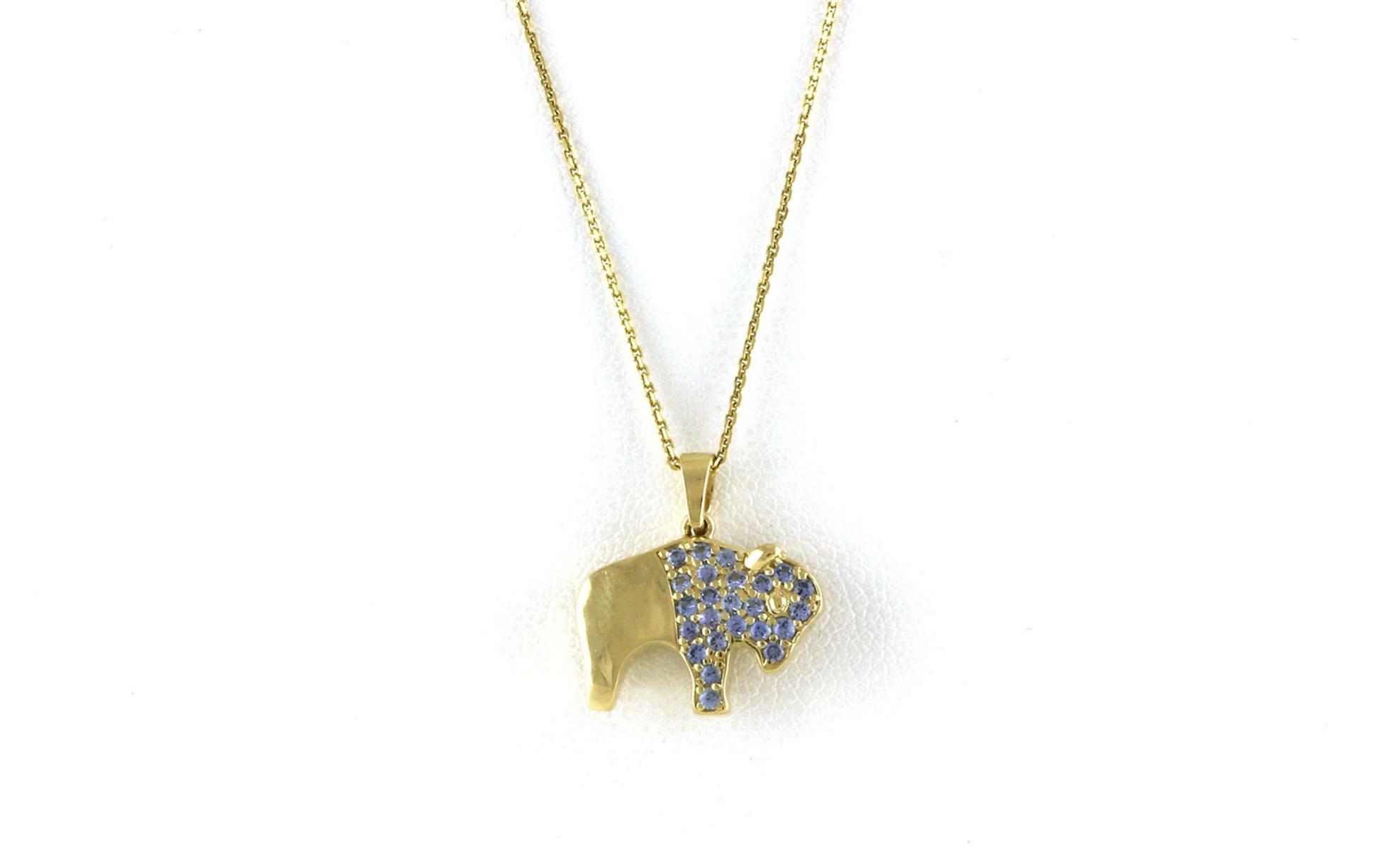Montana Yogo Sapphire Pave Buffalo Necklace in Yellow Gold (0.44cts TWT)
