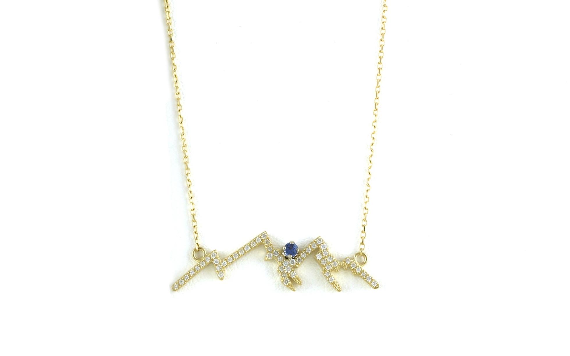 Montana Yogo Sapphire Diamond Pave Mountain Ridgeline Necklace on Split Chain in Yellow Gold (0.35cts TWT)