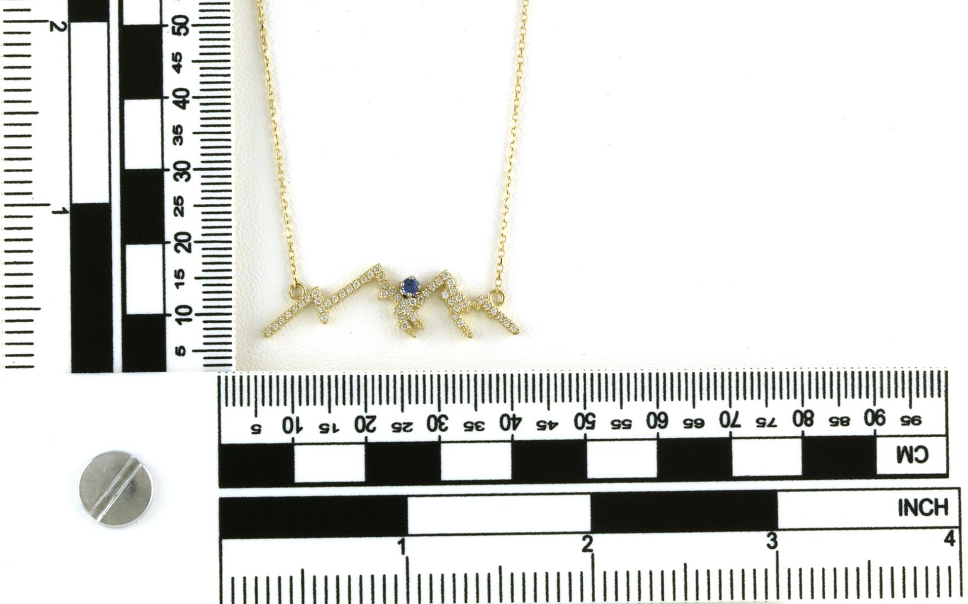 Montana Yogo Sapphire Diamond Pave Mountain Ridgeline Necklace on Split Chain in Yellow Gold (0.35cts TWT) scale