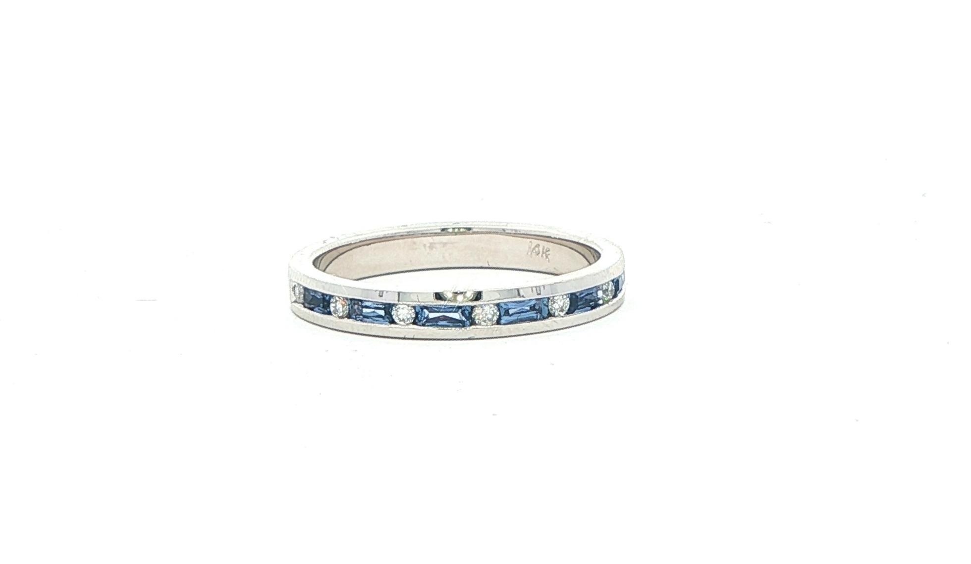 Channel-set Baguette-Cut Montana Yogo Sapphire and Diamond Ring in White Gold (0.46cts TWT)
