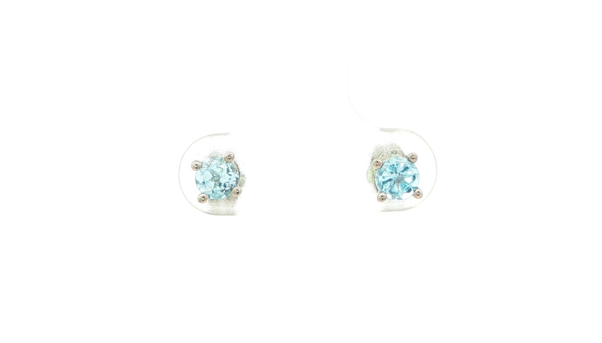 Blue Topaz Stud Earrings in 4-Prong Settings in White Gold 