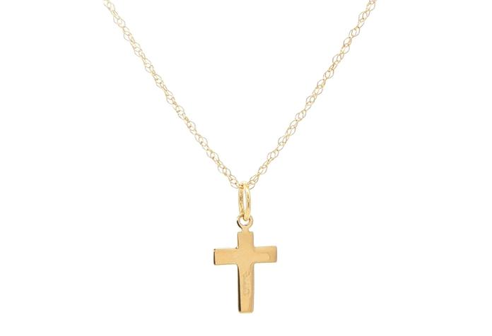 content/products/Petite Flat Cross Charm Necklace in Yellow Gold 