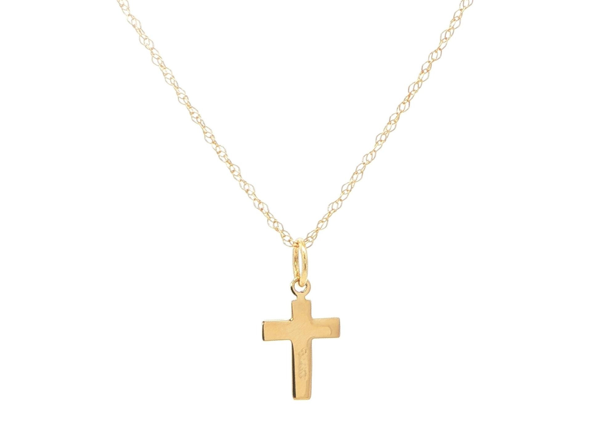 Petite Flat Cross Charm Necklace in Yellow Gold