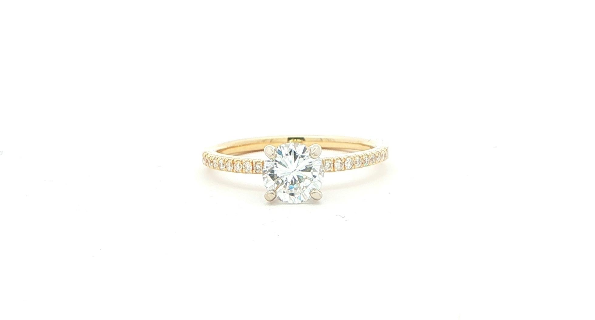 4-Prong Diamond Engagement Ring with Pave Shank in Two-tone Yellow and White Gold