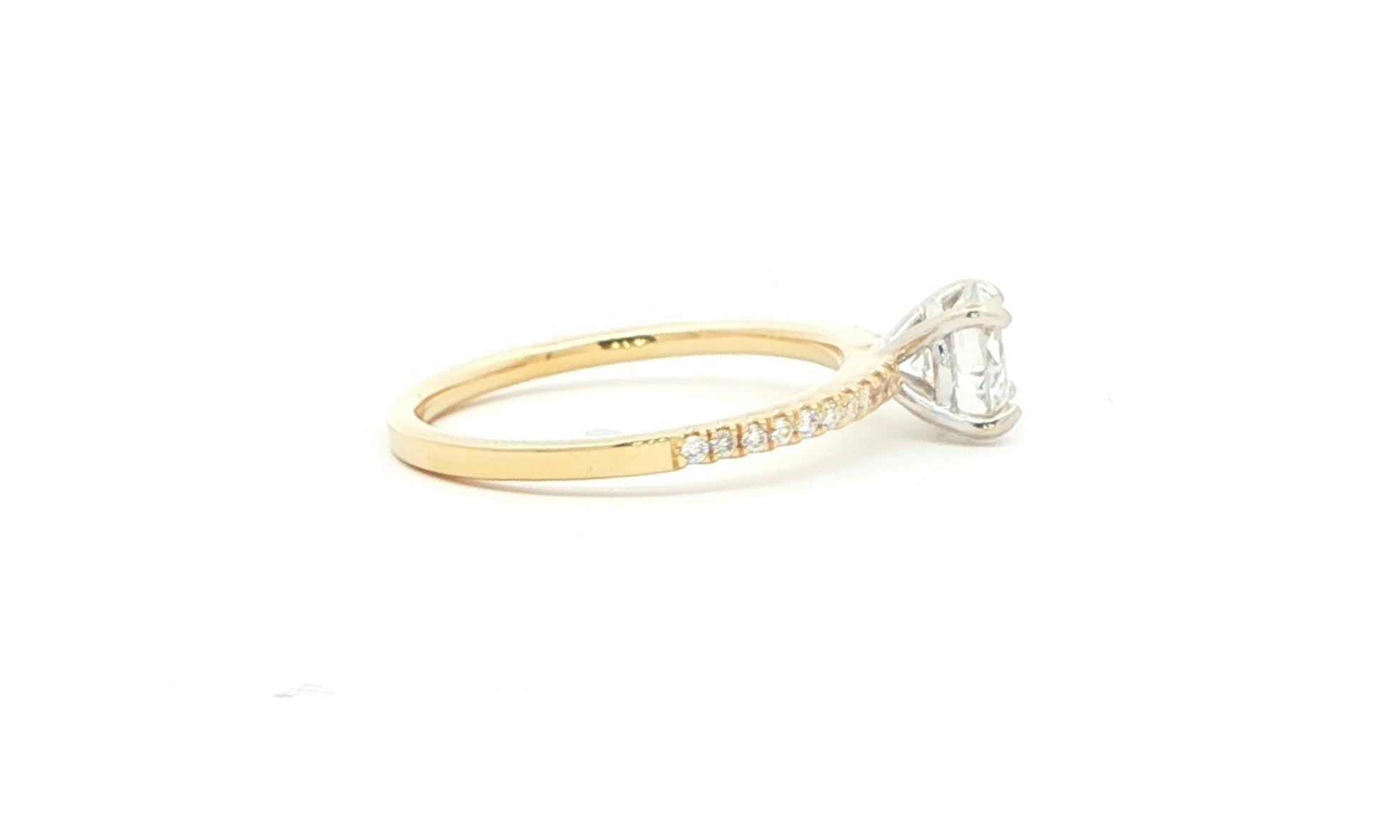 4-Prong Diamond Engagement Ring with Pave Shank in Two-tone Yellow and White Gold Side