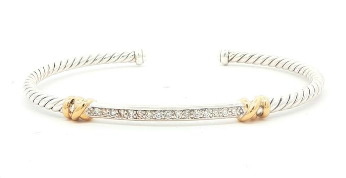 content/products/Estate Piece: David Yurman Diamond and Rope Cuff Bracelet in Sterling Silver and Yellow Gold Accents