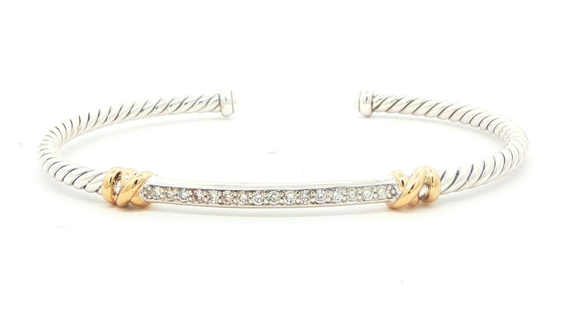 Estate Piece: David Yurman Diamond and Rope Cuff Bracelet in Sterling Silver and Yellow Gold Accents