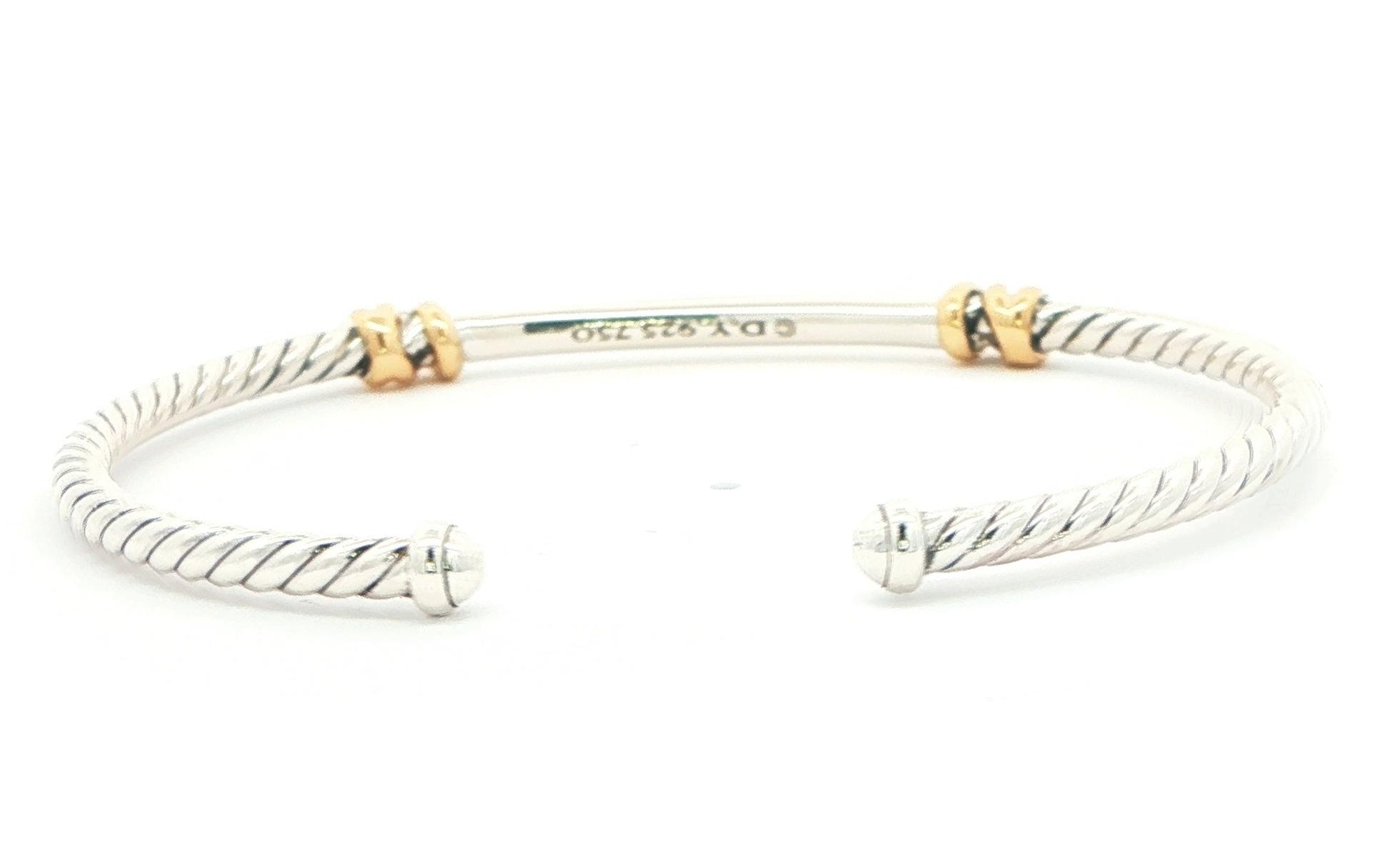 Estate Piece: David Yurman Diamond and Rope Cuff Bracelet in Sterling Silver and Yellow Gold Accents Back