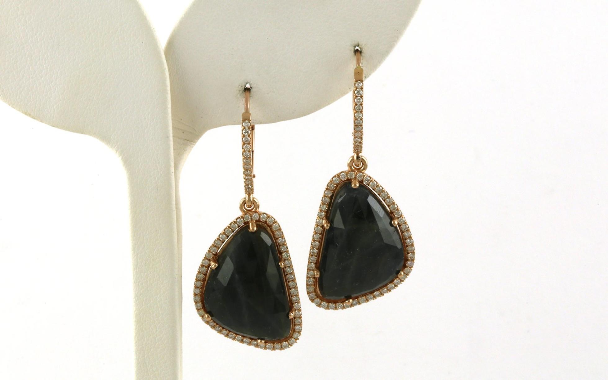 Estate Piece: Cabochon-cut Sapphire and Diamond Halo Pave Earrings in Rose Gold (24.51cts TWT)
